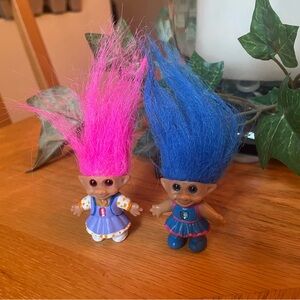 Vintage Ace Mini Pink and Blue Haired Trolls with Belly Stones